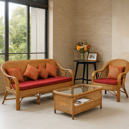 IRA Odessa 5 Seater Natural Cane Sofa Set (Brown)