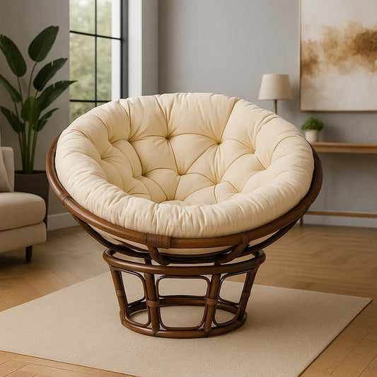 IRA Papasan Cane Recliner Chair With Cushion - Folding