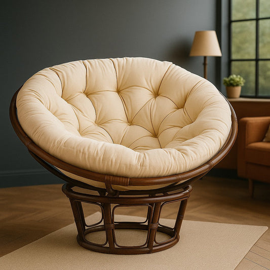 IRA Papasan Cane Recliner Chair With Cushion - Folding