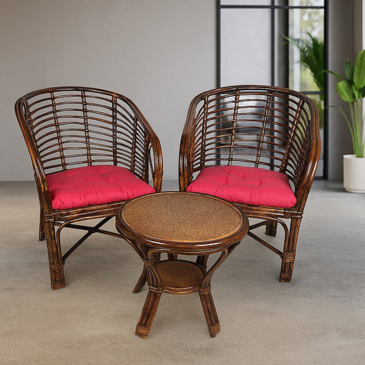 IRA Rattan Elegant Arm Chair with Table & Cushion | Cane Armchair, Eco-friendly Cane Seating