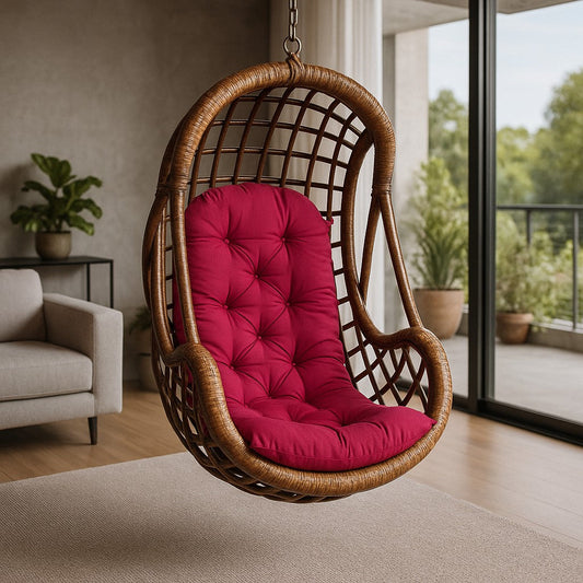 IRA Rattan Jumbo Modest Swing Chair for Balcony, Garden & Living Room | Handwoven Cane Hanging Jhula with Cushion & Chain