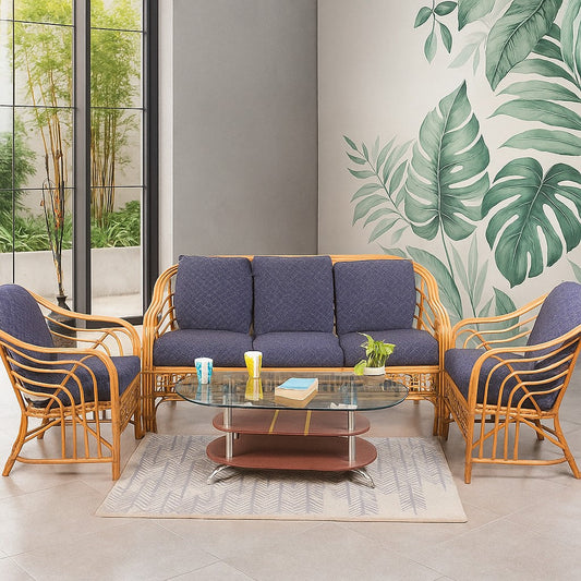 IRA Rattan Wicker 5 Seater Sofa Set (Natural Colour)