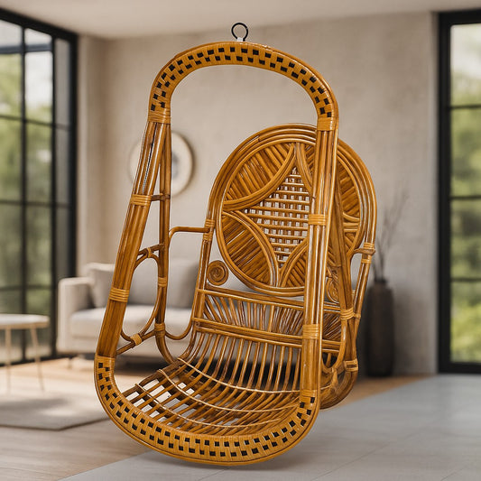 IRA Wooden Cane Swing Chair with Cushion & Accessories – Perfect for Balcony, Garden, Living Room, and Patio