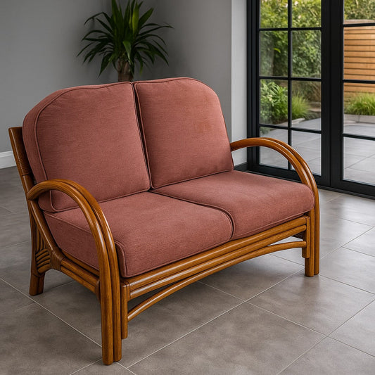 IRA Rosendal Cane 2 Seater Sofa Set – Handwoven Rattan with Cushions, Customizable, Perfect for Living Room, Garden, and Patio