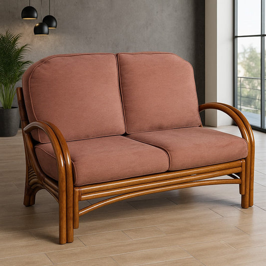 IRA Rosendal Cane 2 Seater Sofa Set – Handwoven Rattan with Cushions, Customizable, Perfect for Living Room, Garden, and Patio