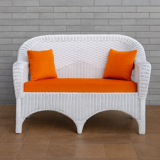 IRA 2 Seater White Sofa Set for Garden, Patio, Balcony – Handwoven Rattan Sofa with Cushions Included for Living Room and Outdoor Seating