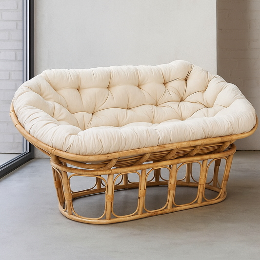 IRA 2-Seater Papasan Sofa - Folding Recliner, Cane Material, Comfortable Seating, Brown Color | Sofa, Daybed, or Bed for Bedroom, Garden, Balcony, Living Room, Patio