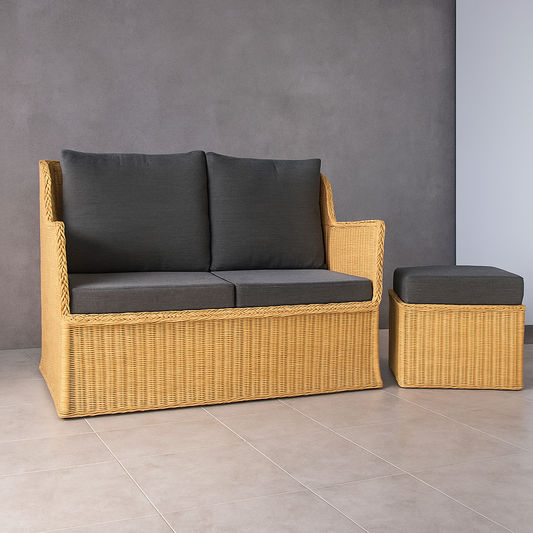 IRA 2 Seater White Sofa Set – Handwoven Rattan with Cushions – Comfortable Seating for Living Room, Garden, Balcony, and Outdoor Spaces