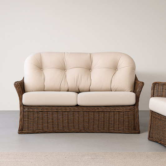 IRA 2-Seater Sofa Set for Indoor & Outdoor Use – Handwoven Rattan, Brown Wash Finish, Comfortable Seating for Living Room, Garden, Balcony | Modern Design, Wooden Frame, Wicker Furniture