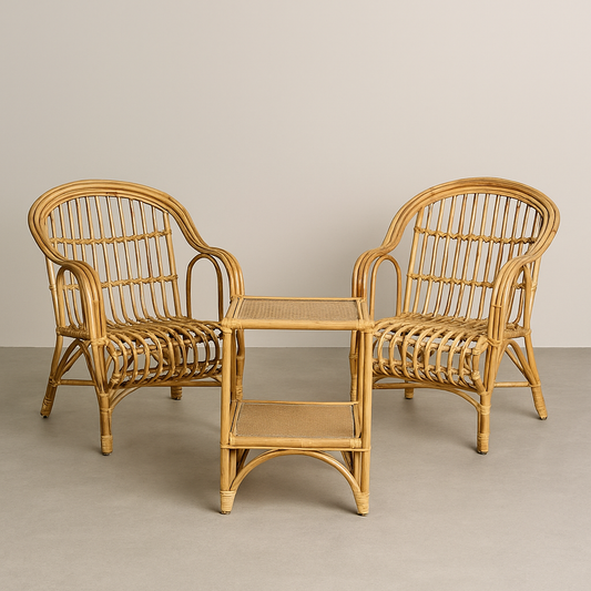 IRA 2 Wooden Armchairs with Seating Cushions - Natural Rattan Chairs for Indoor & Outdoor Use | Customizable Cushions | Perfect for Living Room & Garden