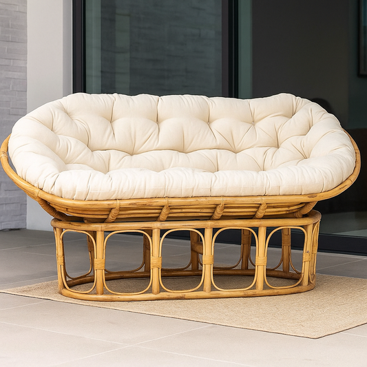 IRA 2-Seater Papasan Sofa - Folding Recliner, Cane Material, Comfortable Seating, Brown Color | Sofa, Daybed, or Bed for Bedroom, Garden, Balcony, Living Room, Patio