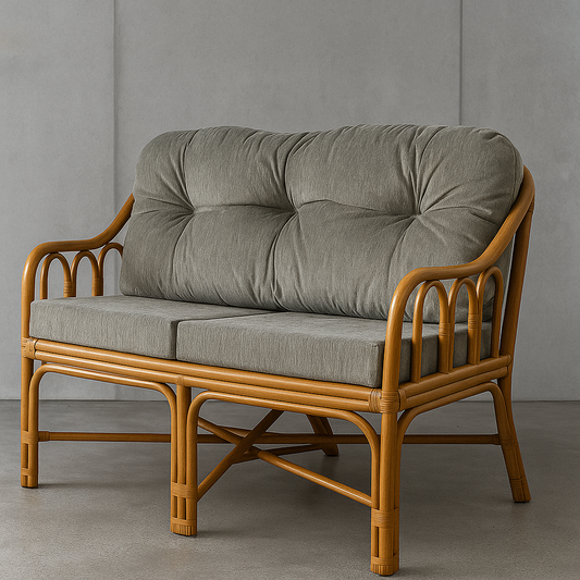 IRA 2-Seater Simple Sofa Set - Dark Brown Wash, Handwoven Rattan, Comfortable Seating for Living Room, Garden, Balcony | Modern Design, Wooden Frame, Outdoor & Indoor Use