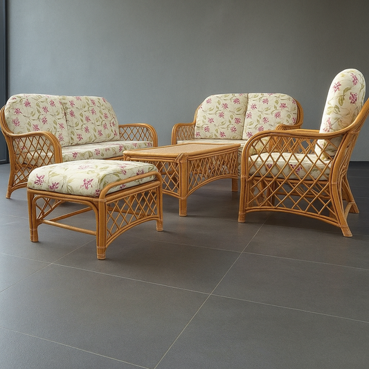 IRA Almada Rattan and Wicker 6-Seater Sofa Set - Brown | Durable, Stylish, and Comfortable Sofa Set for Living Room, Garden, and Outdoor Spaces