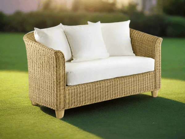 IRA Rattan Wicker 2 Seater Sofa Furniture – Natural Wooden Frame, Comfortable Long Bottom Cushions, Customizable