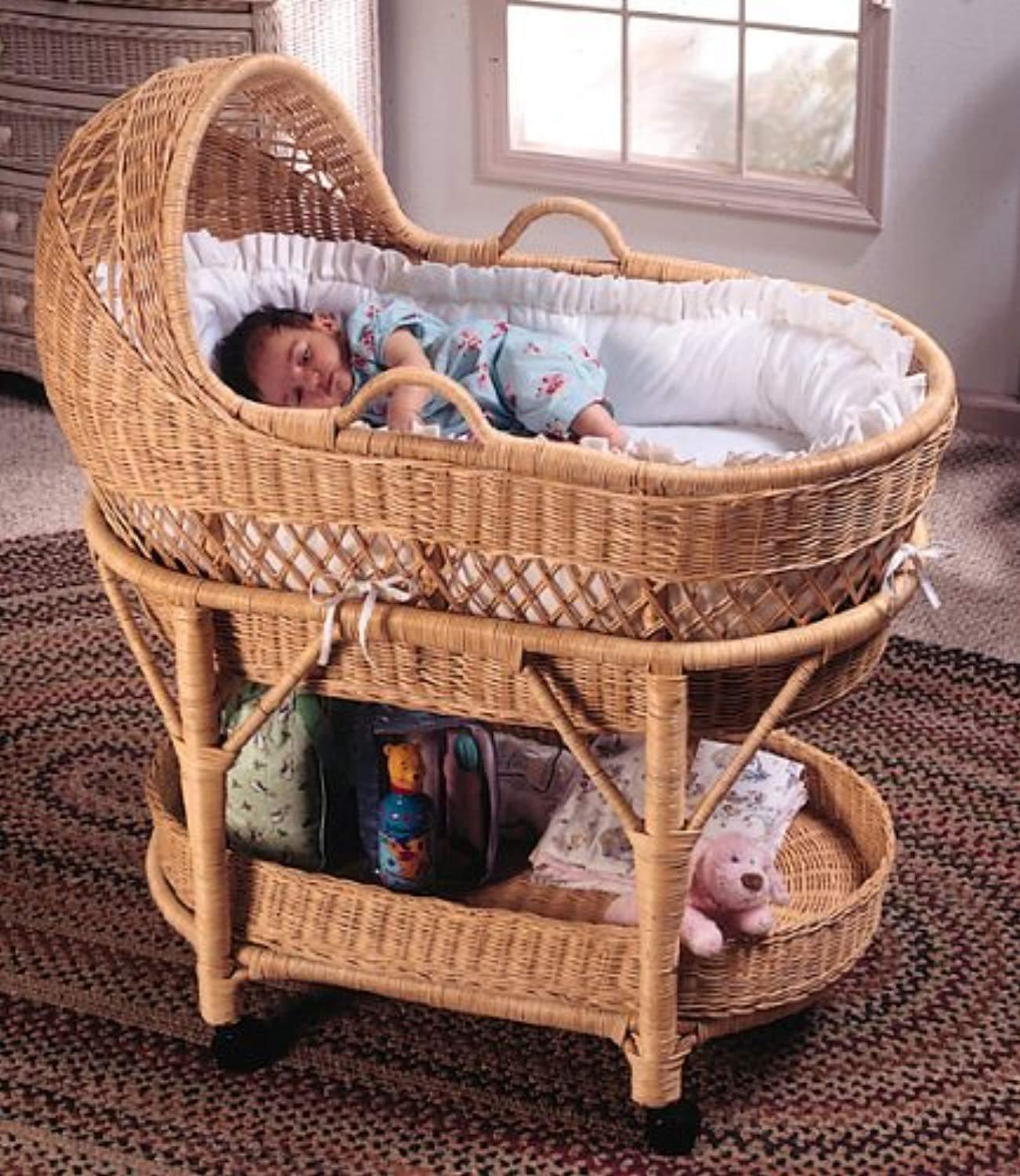 Natural Handcrafted Wicker Baby Bassinet with Cushion Portable