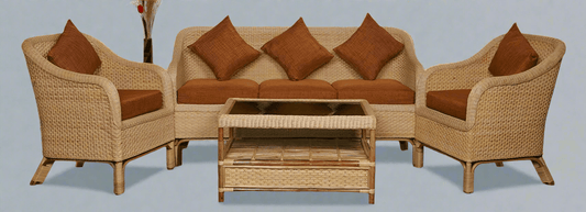 IRA Wooden 5-Seater Sofa Set with Cushions (3+1+1) for Living Room, Bedroom, Hotel, and Resorts – Stylish & Comfortable