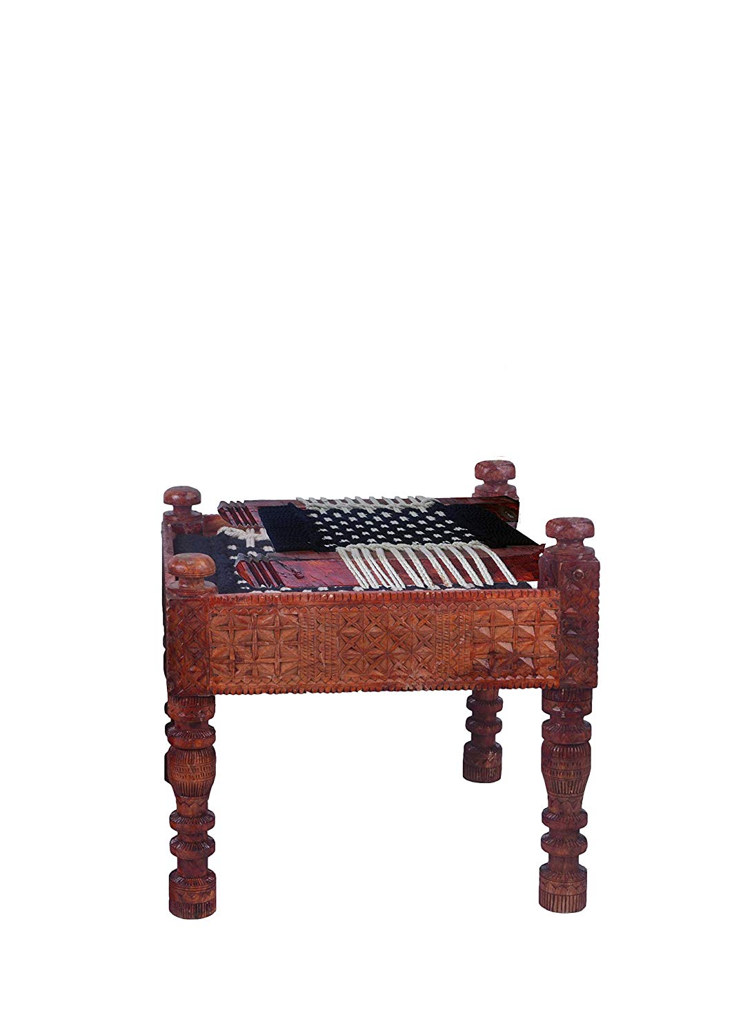 High Wooden Back Foldable Chair & Khatli/Bajot Set of 2 Chairs (Blue/Black) - IRA Furniture