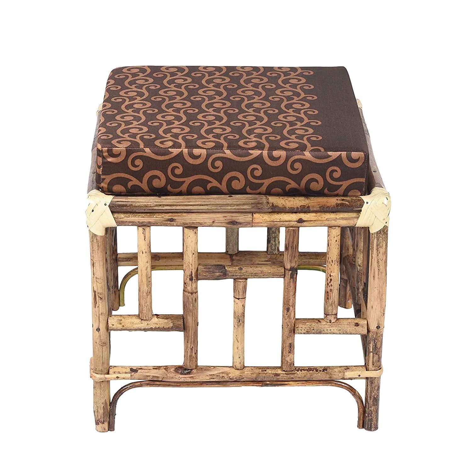 IRA Elegant Brown Cane Stool Chairs With Cushion - IRA Furniture
