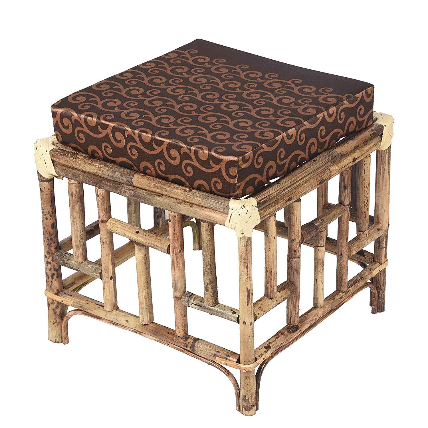 IRA Elegant Brown Cane Stool Chairs With Cushion - IRA Furniture