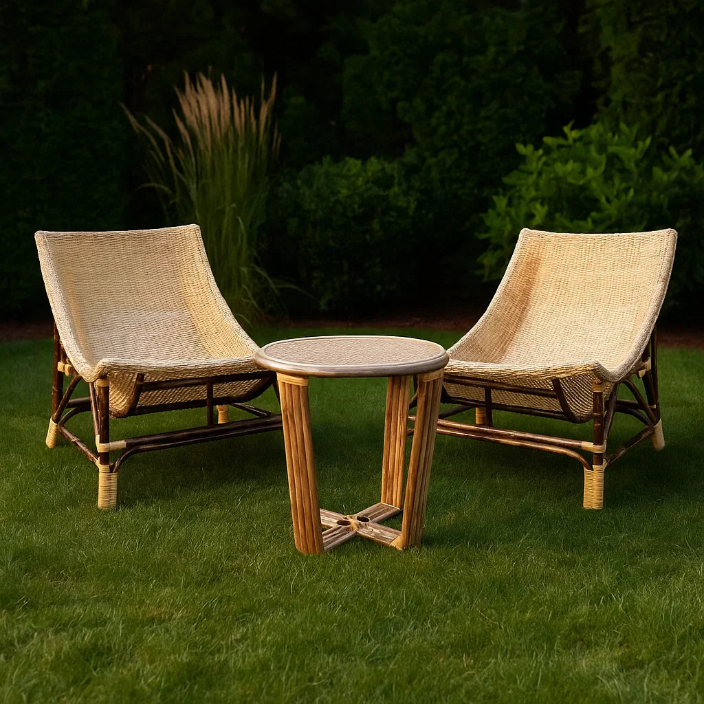 IRA Cane Hammock Chair (Natural) - Two Chair with Center Table