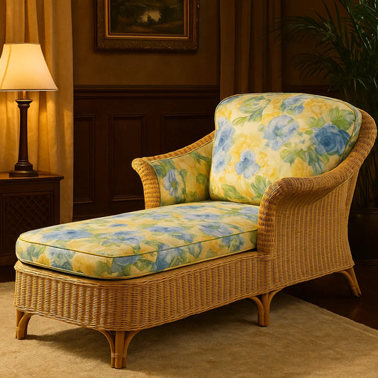 IRA World Retro Wooden Dewan with Cushion | Vintage Rattan Daybed for Living Room & Lounge Seating