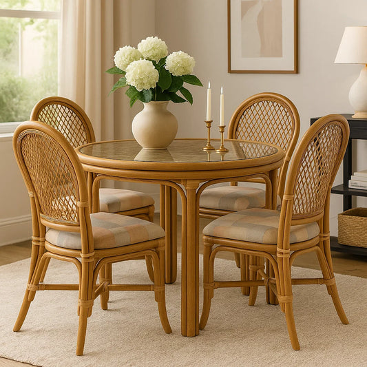 IRA World 4 Seater Dining Set with Center Table – Glossy Beige Finish, Contemporary Wooden Dining Furniture