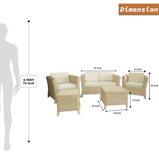 IRA- Wicker Rattan  5 Seater Sofa Set, (2+1+1) One seater Table +Said Table Cushion including