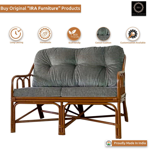 IRA 2-Seater Simple Sofa Set - Dark Brown Wash, Handwoven Rattan, Comfortable Seating for Living Room, Garden, Balcony | Modern Design, Wooden Frame, Outdoor & Indoor Use
