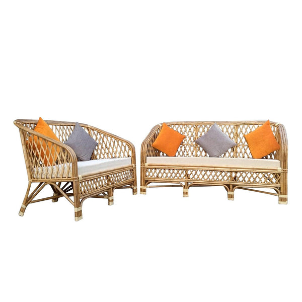 IRA 5-Seater Sofa Set with Cushions (3+2) - Natural Rattan and Cane Sofa Set, Handwoven Eco-Friendly Cane Furniture for Living Room & Outdoor Use