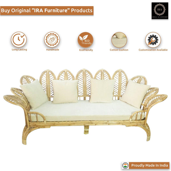 IRA 3 Seater Wedding Cane Sofa Set - Elegant Rattan Furniture, Handwoven Cane Sofa for Living Room and Outdoor Use