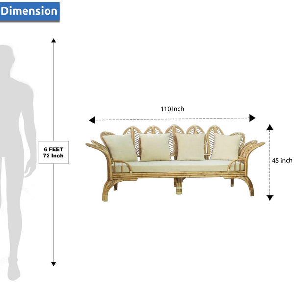 IRA 3 Seater Wedding Cane Sofa Set - Elegant Rattan Furniture, Handwoven Cane Sofa for Living Room and Outdoor Use