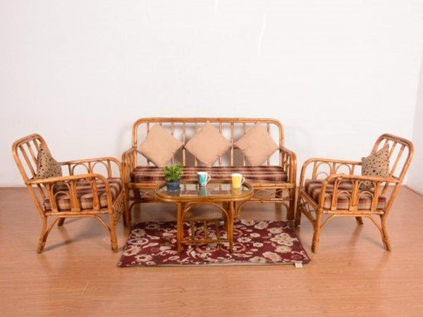 IRA Wicker Cane 5-Seater Bamboo Sofa Set with Cushions (Brown) - IRA Furniture