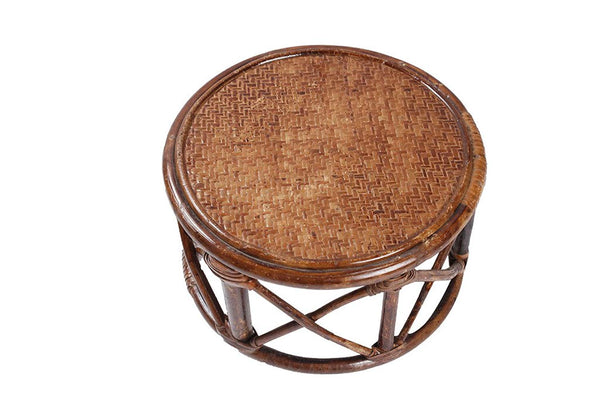 IRA Art Rattan and Wicker Cane Wood Bamboo Encircled Pouffe Stool Muda - IRA Furniture