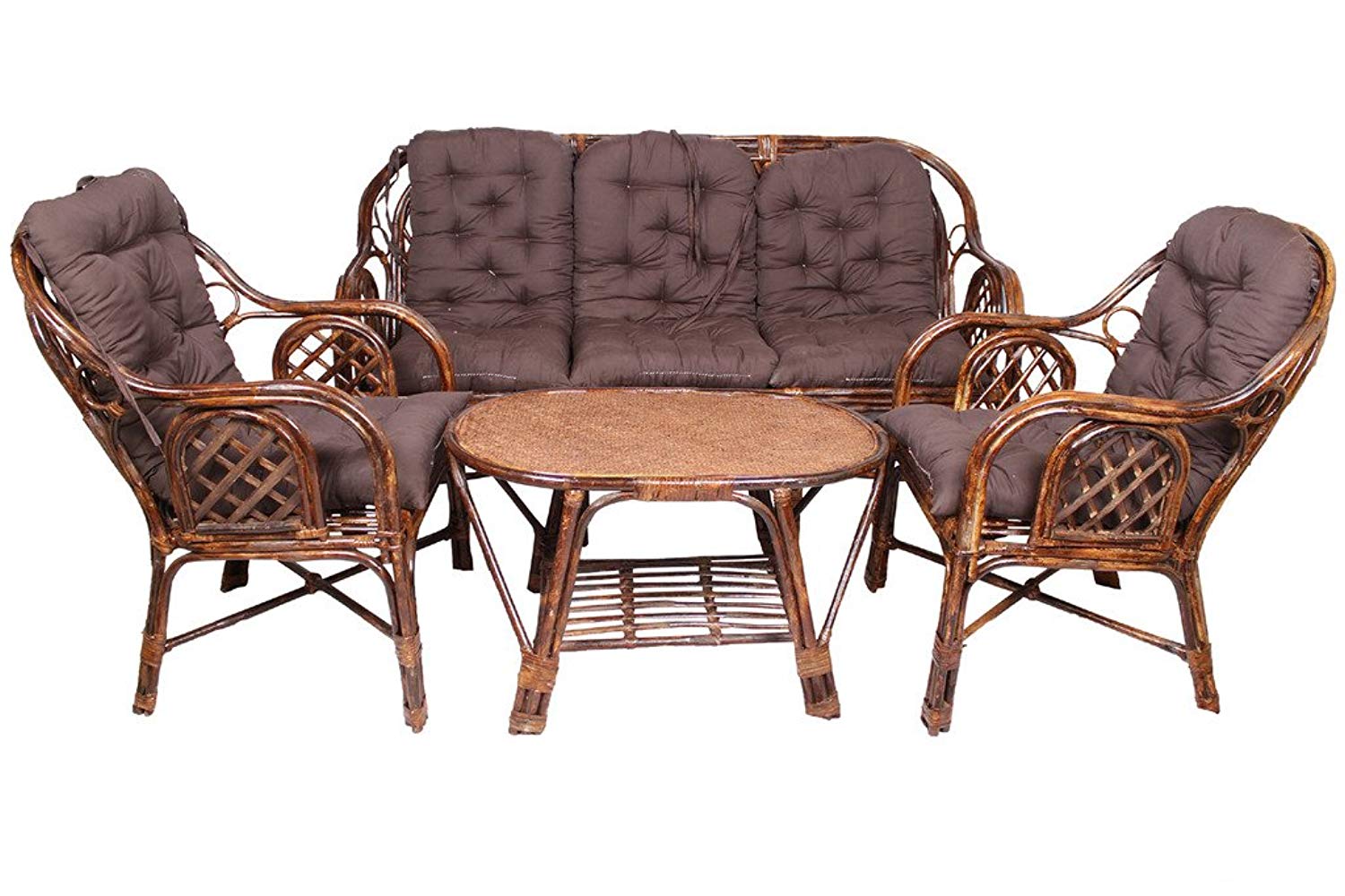 IRA Living Room 5 Seater Rattan Modern Cage Style Sofa Set with Table and Cushion - IRA Furniture