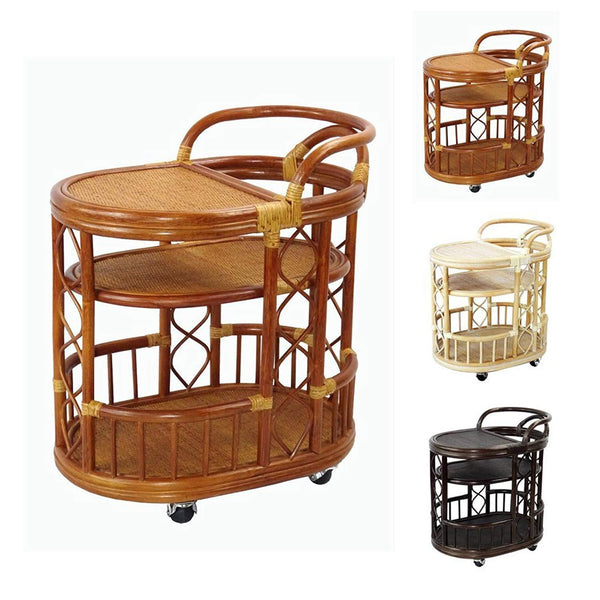 IRA Serving Cart Handmade Woven Natural Rattan Wicker with Wheels Light Brown - IRA Furniture