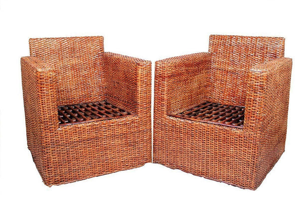 IRA Wicker Square Styled Arm Chair Set with Cushion - IRA Furniture