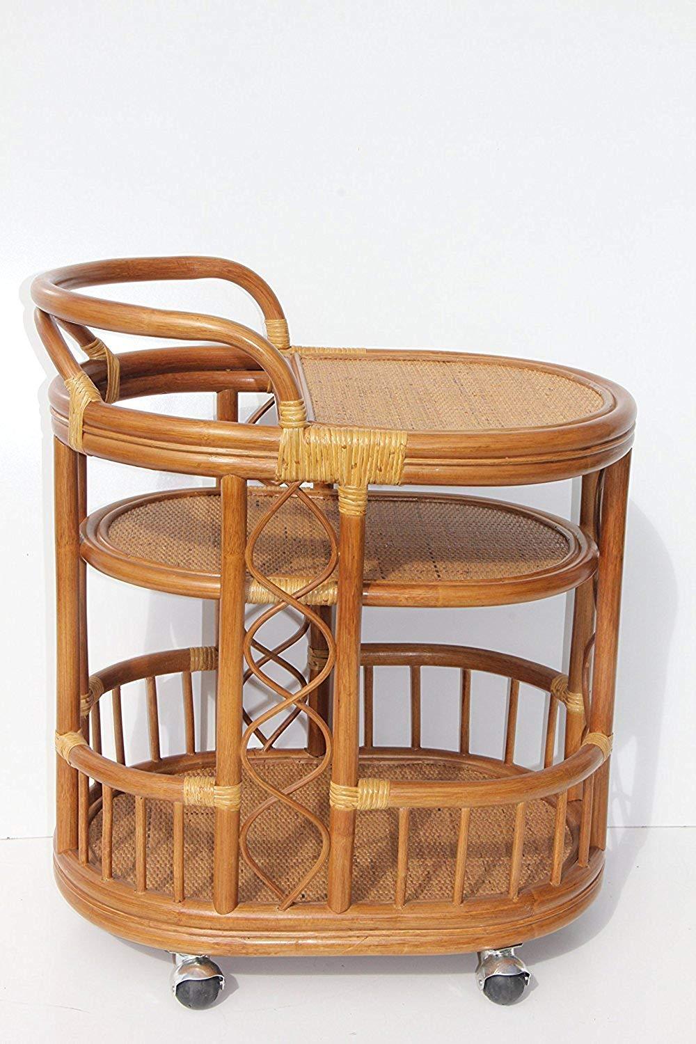 IRA Serving Cart Handmade Woven Natural Rattan Wicker with Wheels Light Brown - IRA Furniture