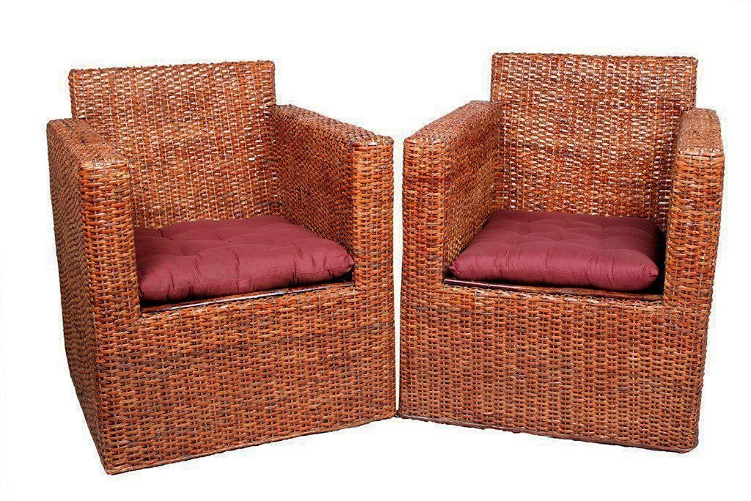 IRA Wicker Square Styled Arm Chair Set with Cushion - IRA Furniture