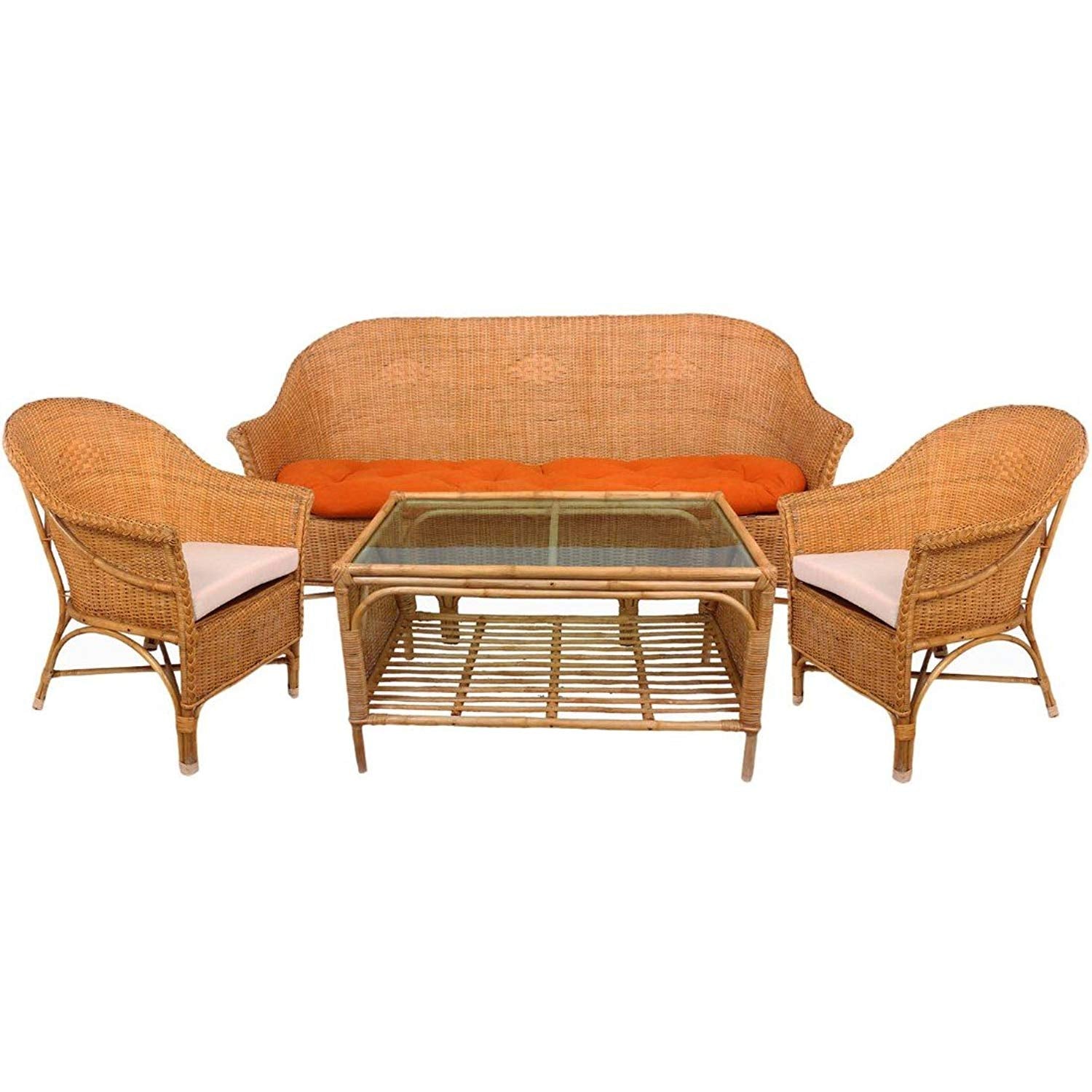 IRA Cane Locker Sofa Set with Centre Table (Natural Beige, Standard Size) - IRA Furniture