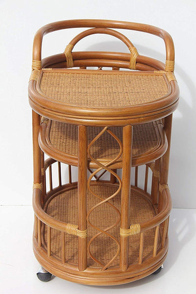 IRA Serving Cart Handmade Woven Natural Rattan Wicker with Wheels Light Brown - IRA Furniture