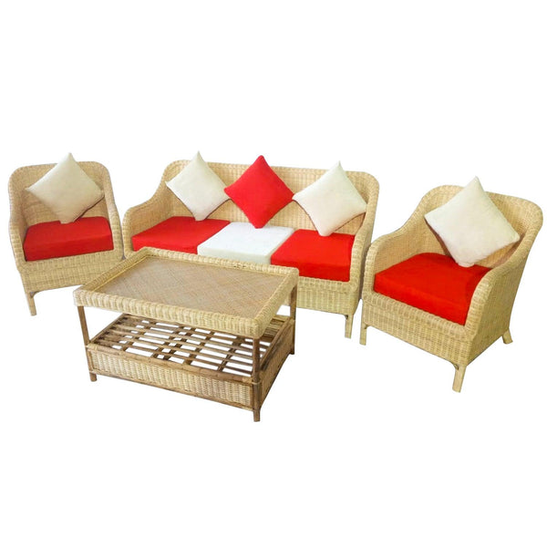IRA Cane 5-Seater Sofa Set with Cushions (3+1+1) and Center Table - Comfortable & Spacious Living Room Sofa Set
