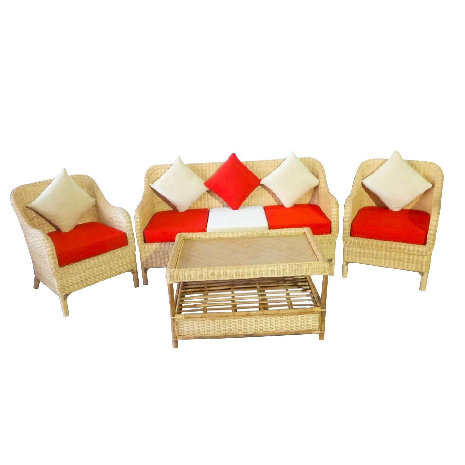 IRA Cane 5-Seater Sofa Set with Cushions (3+1+1) and Center Table - Comfortable & Spacious Living Room Sofa Set