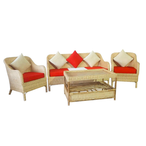 IRA Cane 5-Seater Sofa Set with Cushions (3+1+1) and Center Table - Comfortable & Spacious Living Room Sofa Set