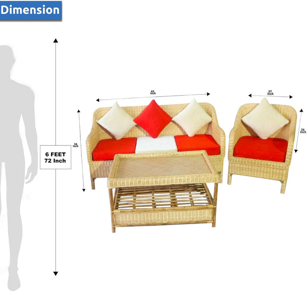 IRA Cane 5-Seater Sofa Set with Cushions (3+1+1) and Center Table - Comfortable & Spacious Living Room Sofa Set