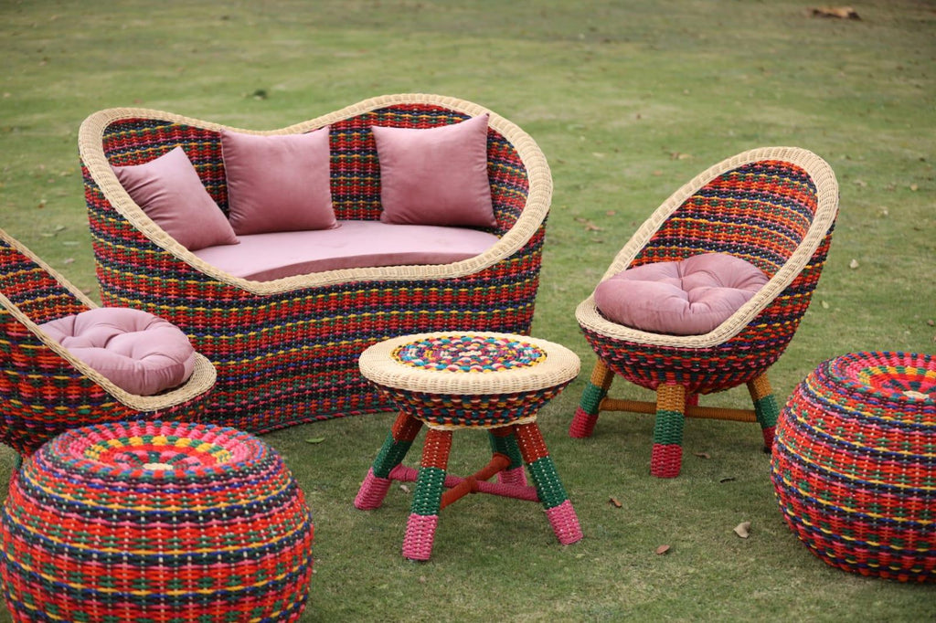 Rainbow Dreams Boho Sofa Set: Colorful and Comfy Living Room Furniture