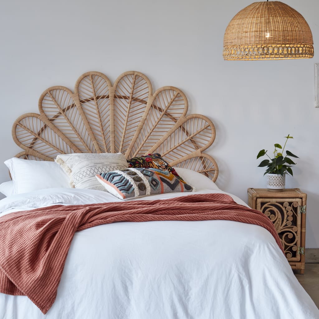 "This durable cane wooden headboard provides a perfect finishing touch to your bedroom's aesthetic."