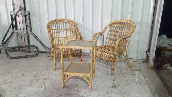 IRA 2 Wooden Armchairs with Seating Cushions - Natural Rattan Chairs for Indoor & Outdoor Use | Customizable Cushions | Perfect for Living Room & Garden