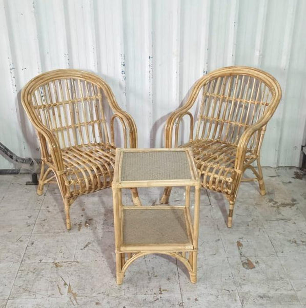 IRA 2 Wooden Armchairs with Seating Cushions - Natural Rattan Chairs for Indoor & Outdoor Use | Customizable Cushions | Perfect for Living Room & Garden