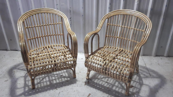 IRA 2 Wooden Armchairs with Seating Cushions - Natural Rattan Chairs for Indoor & Outdoor Use | Customizable Cushions | Perfect for Living Room & Garden