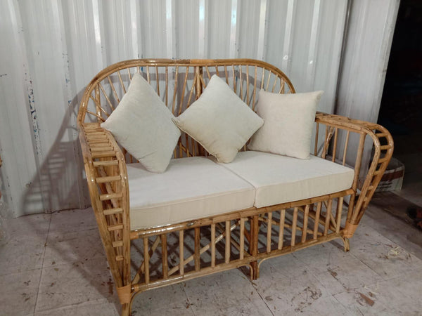 IRA 2-Seater Sofa & Armchair Set for Living Room, Balcony, Office & Garden | Natural Rattan Wicker Seating | Cushions Included, Customizable | Durable Timber Frame